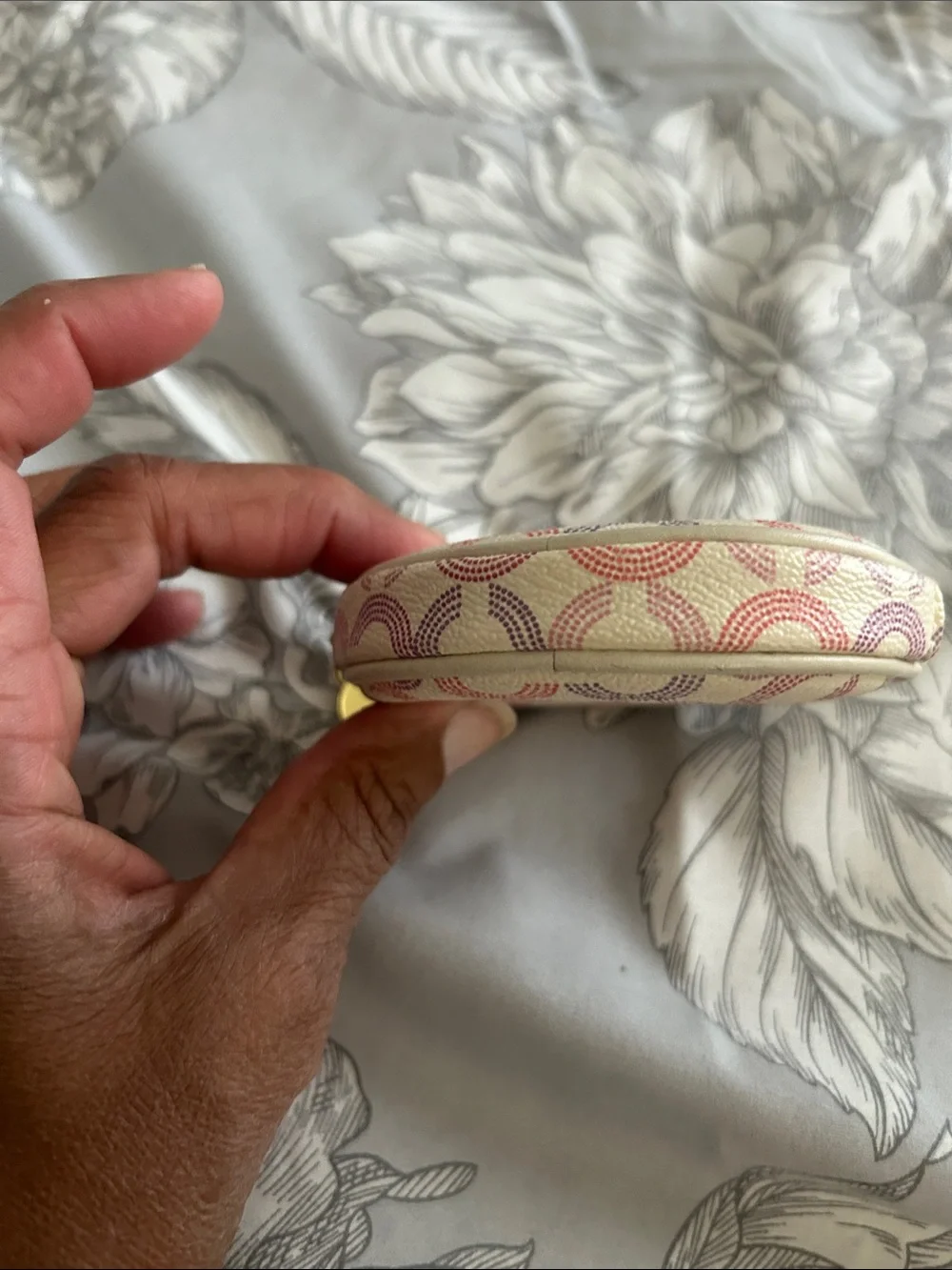 Coach Waverley Opt Art Round Coin Case in Pink, Lavender & Cream